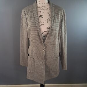 Tommy Hilfiger Soft Suit Jacket Blazer Womens Size 10 Houndstooth Tan And Blue
